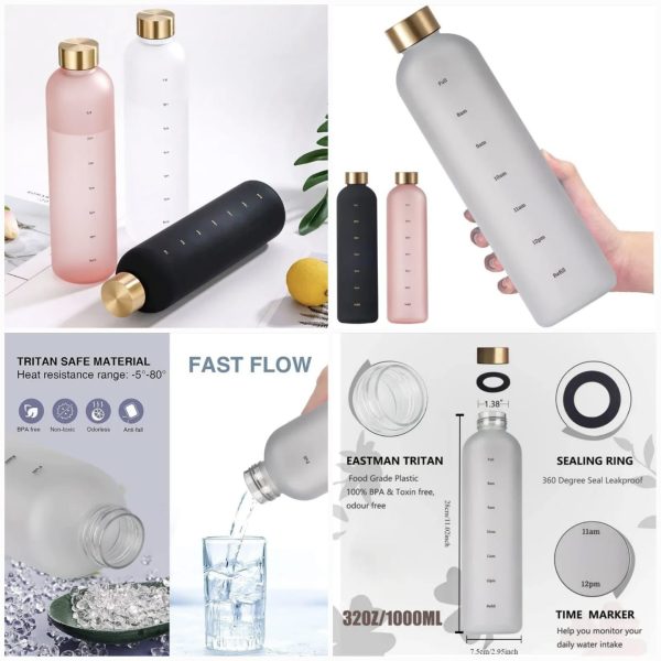 1L Motivational Water Bottle – Time Marker & Leakproof Design