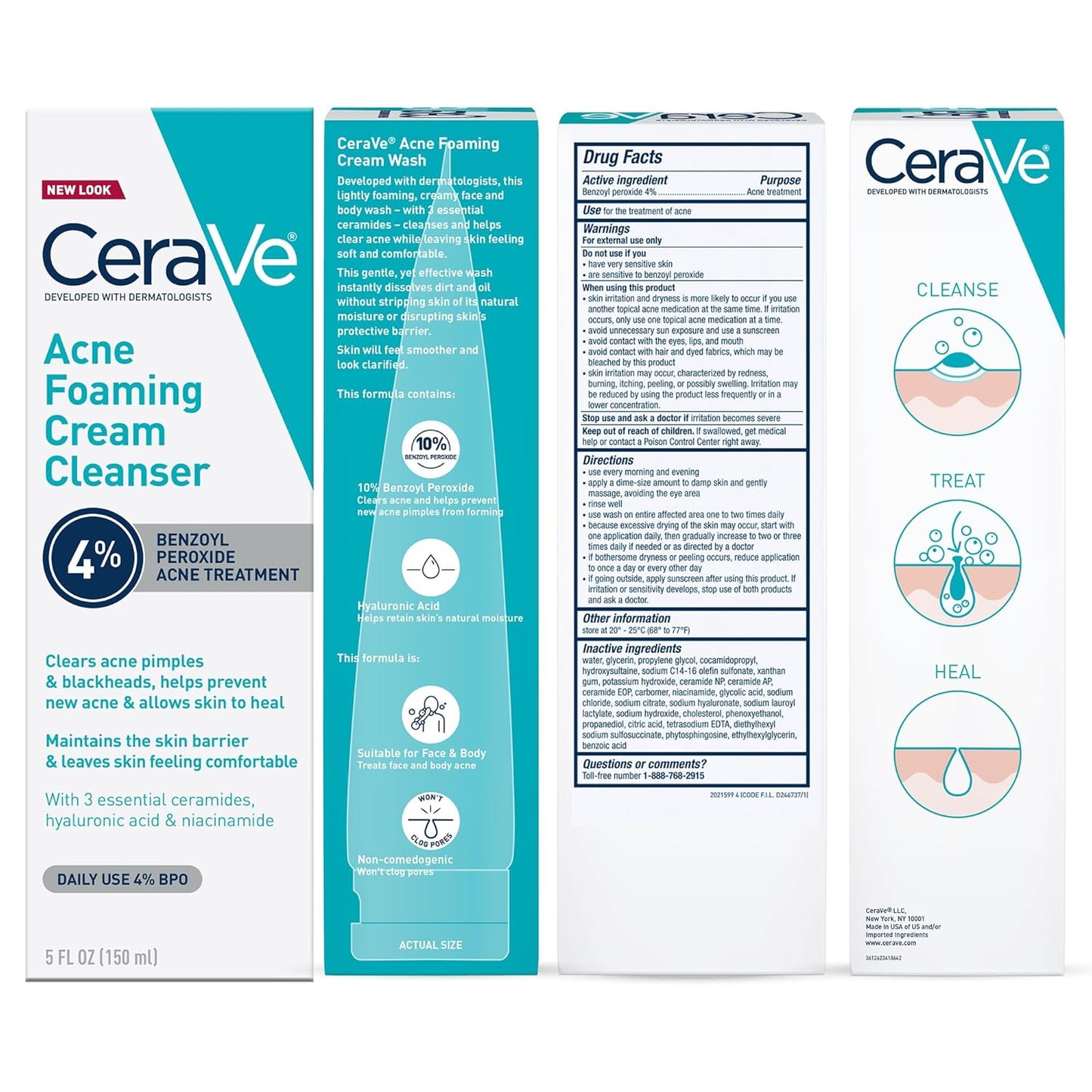 CeraVe Acne Foaming Cream Cleanser – 4% Benzoyl Peroxide (120ml) | Dermatologist-Developed Acne Treatment